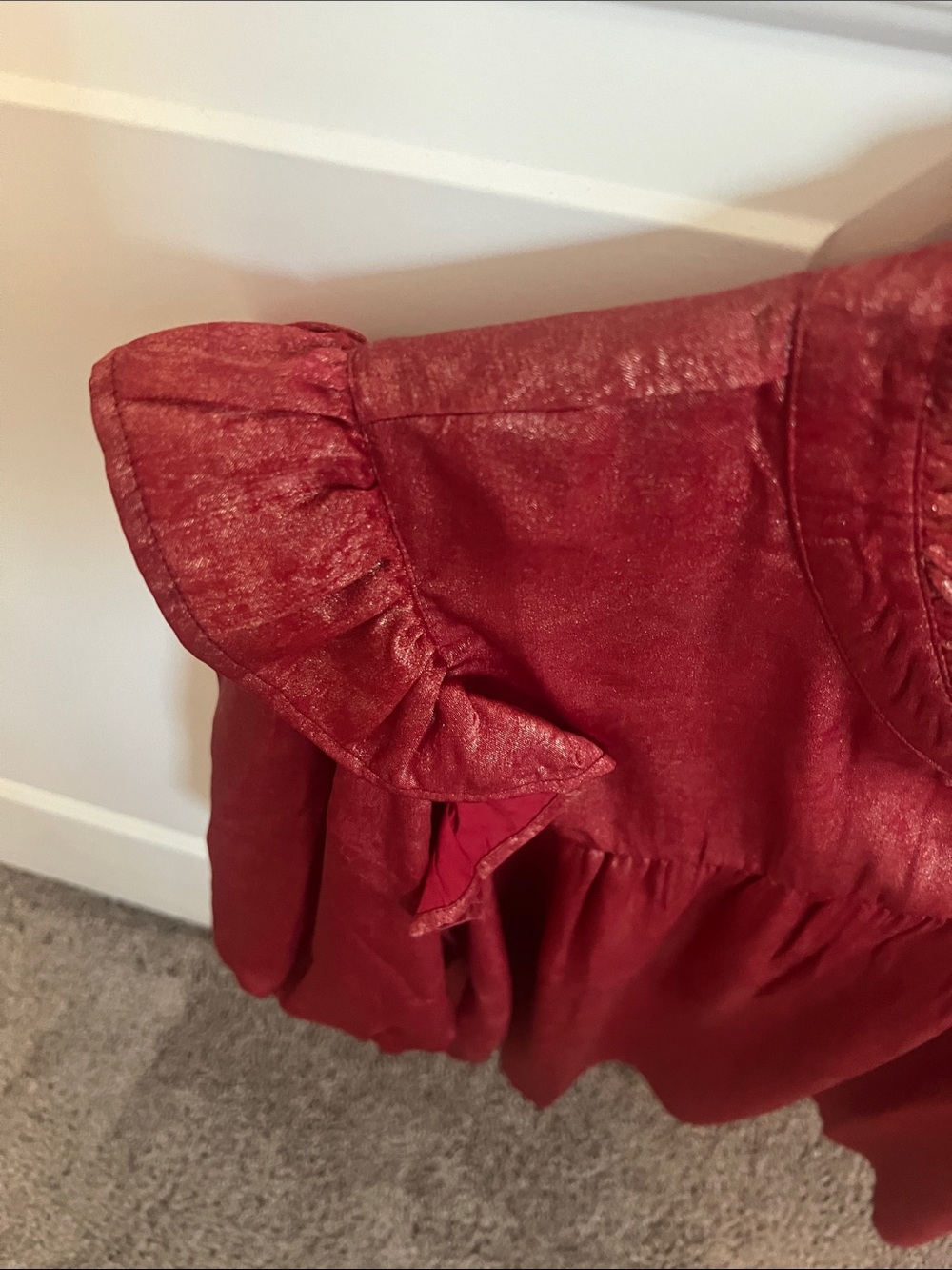 Michelle McDowell Ruffle Sleeve Blouse Women’s XL Red Shimmer Boho Top - Picture 3 of 5